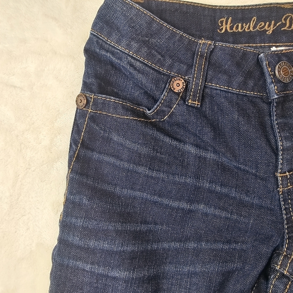 Harley-Davidson Bootcut Jeans Women’s 2 Dark Wash Denim Motorcycle Rider Biker - Picture 4 of 15